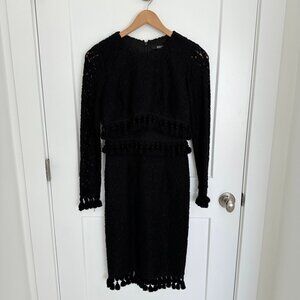 BADGLEY MISCHKA BLACK  MID LENGTH DRESS WITH TASSEL DETAILING. SIZE 2